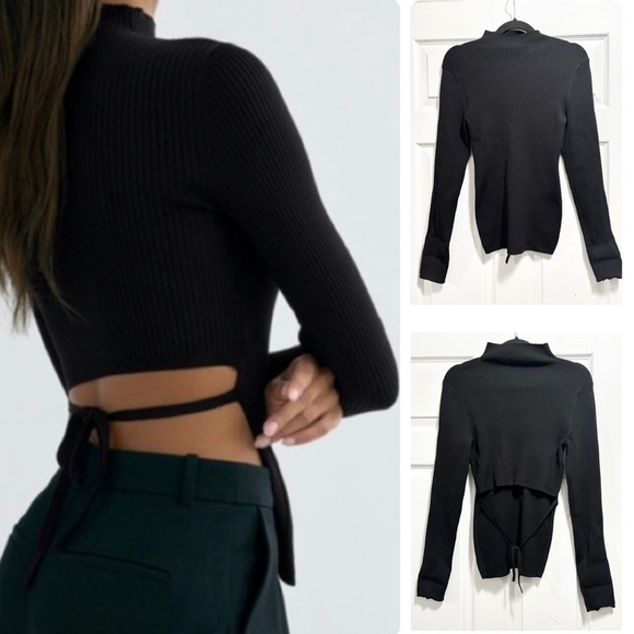 Babaton Black Ribbed Knit Top - Picture 1 of 11